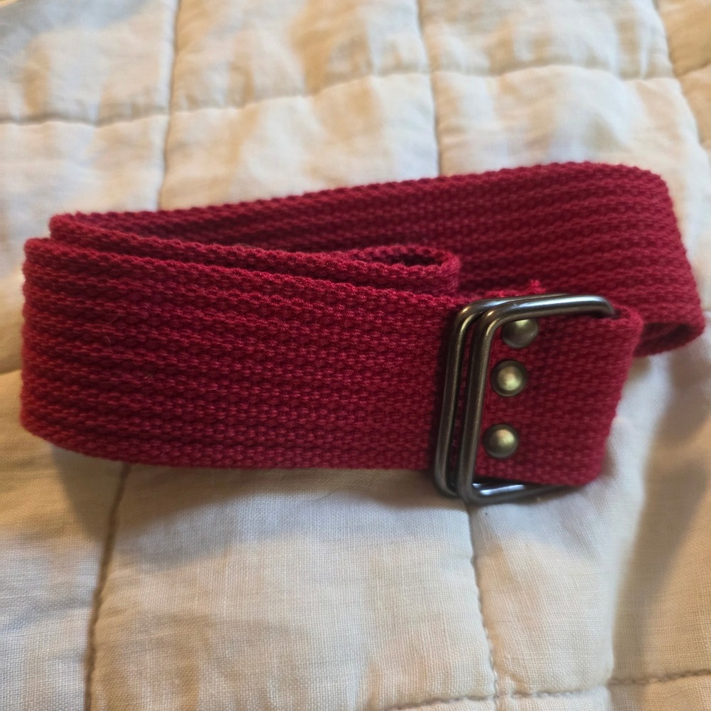 Vintage D-Ring Canvas Belt Unisex 47 in Red Good Woven Webbing Military Style